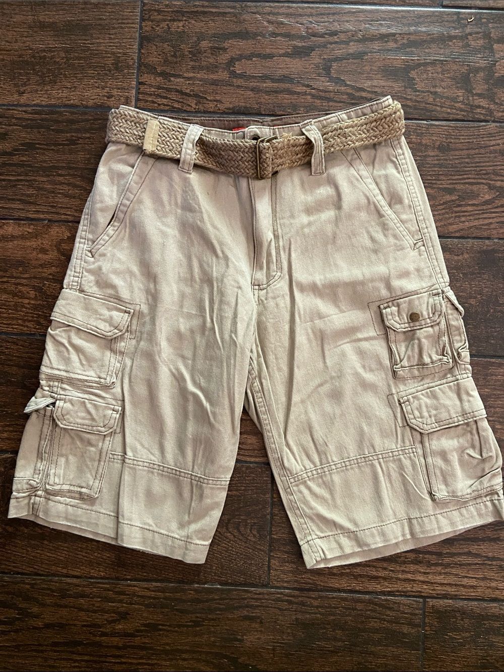 Plugg Men's Tan Cargo Shorts with Braided Belt